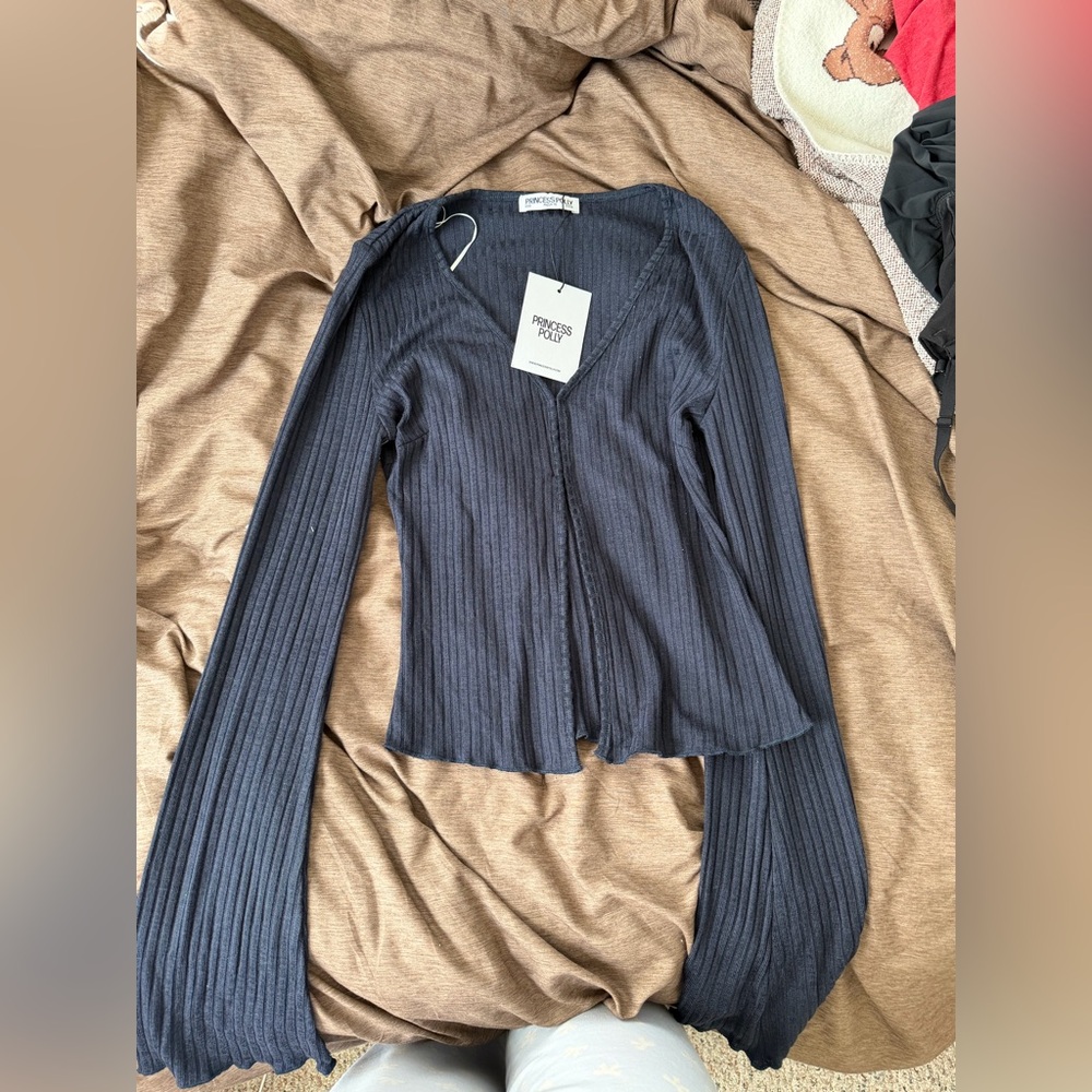 Princess Polly Navy Ribbed Long Sleeve Top